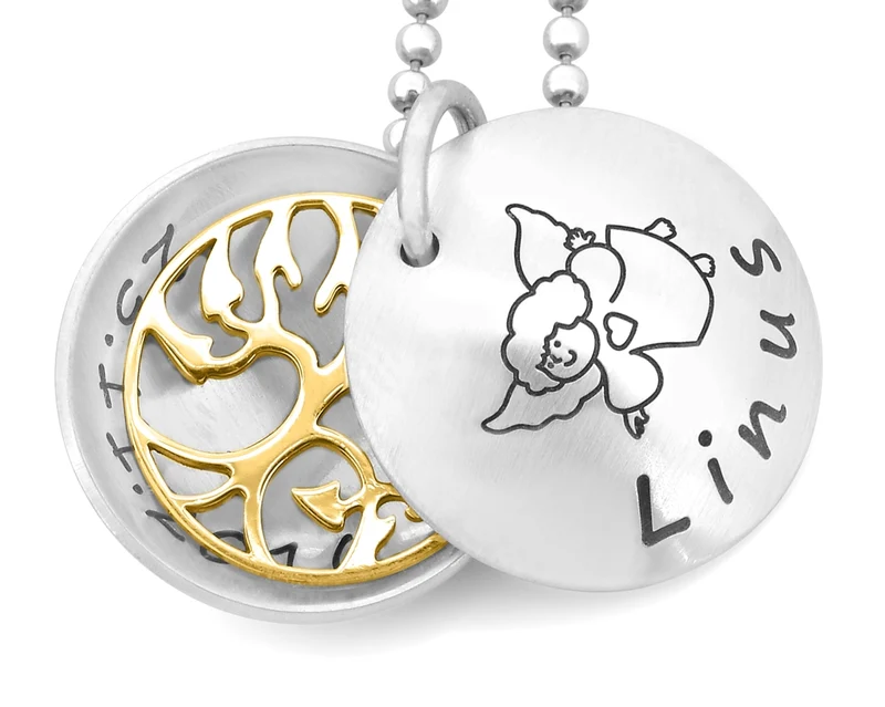 TAUFKETTE MEDAILLON MIT LEBENSBAUM, GOLD, GESCHENK TAUFE