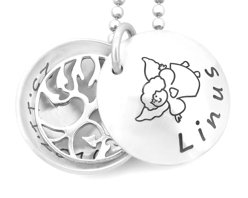 SILBER MEDAILLON TAUFE ENGEL HALSKETTE LEBENSBAUM PATENKIND GESCHENK