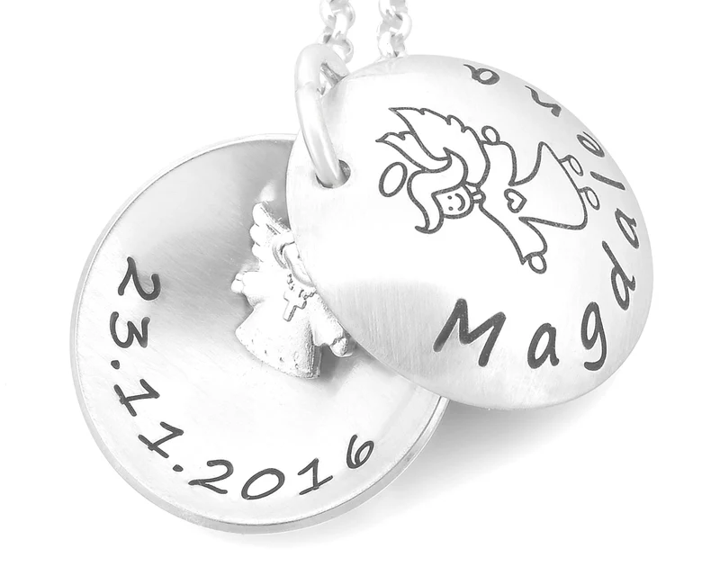 TAUFMEDAILLON SILBER MIT ENGEL, SCHUTZENGEL, TAUFGESCHENK, GRAVUR