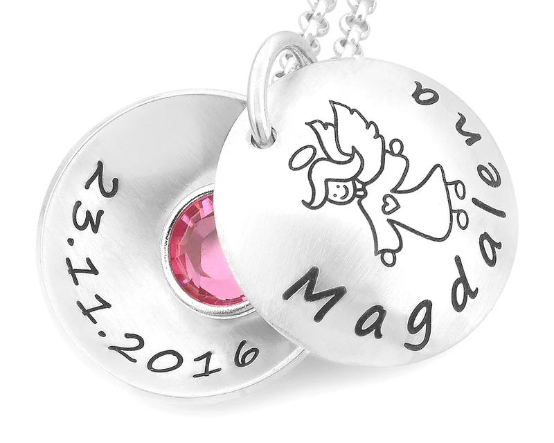 MEDAILLON HALSKETTE TAUFE ENGEL MÄDCHEN KINDERSCHMUCK GRAVUR TAUFSCHMUCK