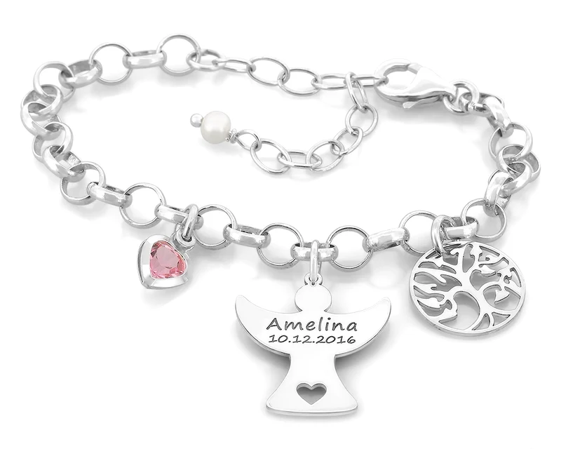 SILBER ARMBAND SCHUTZENGEL KINDERSCHMUCK KOMMUNION KONFIRMATION GRAVUR