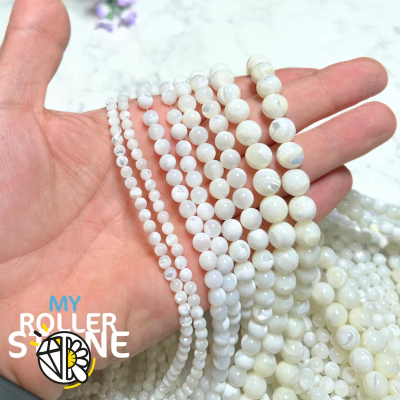 Natürliche runde weiße Perlmuttperle (2 mm bis 12 mm)