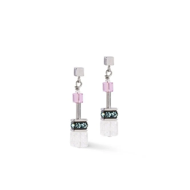 GeoCUBE Iconic Precious Earrings in Silver with Pink & Lilac