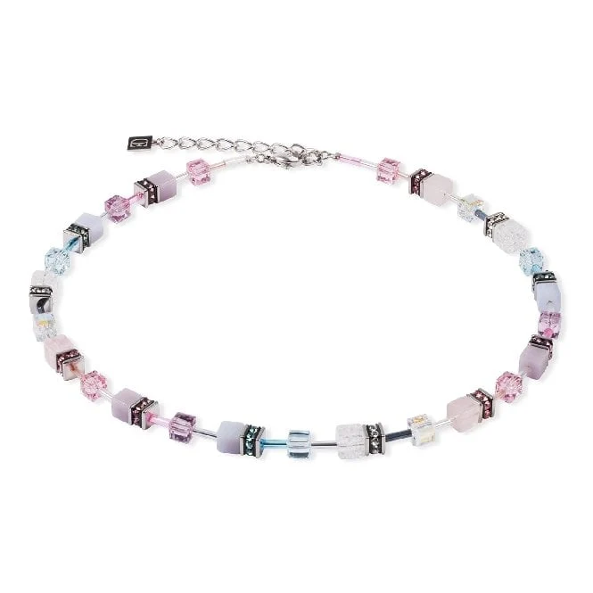 GeoCUBE Iconic Precious Necklace in Silver with Pink & Lilac