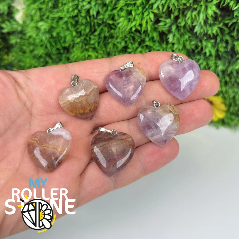 Herzanhänger aus mexikanischem Achat und Amethyst