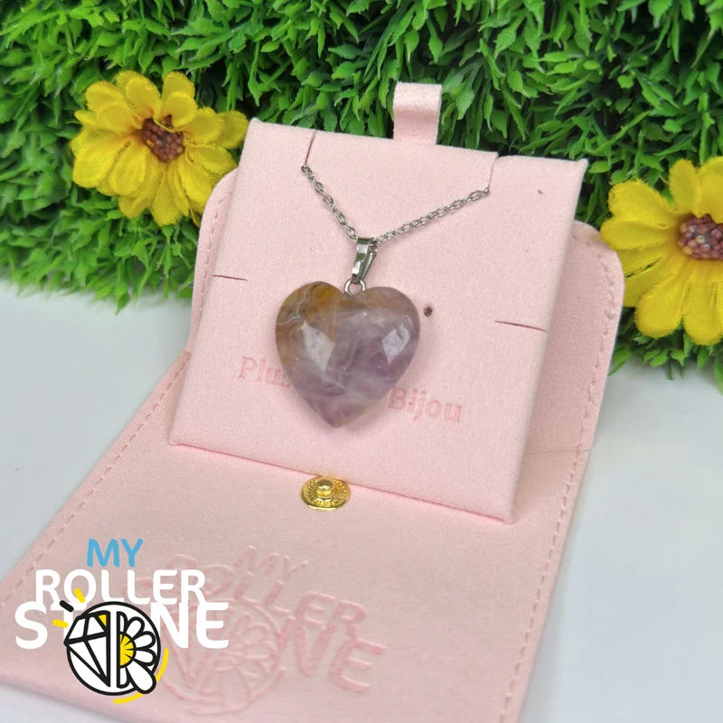 Herzanhänger aus mexikanischem Achat und Amethyst