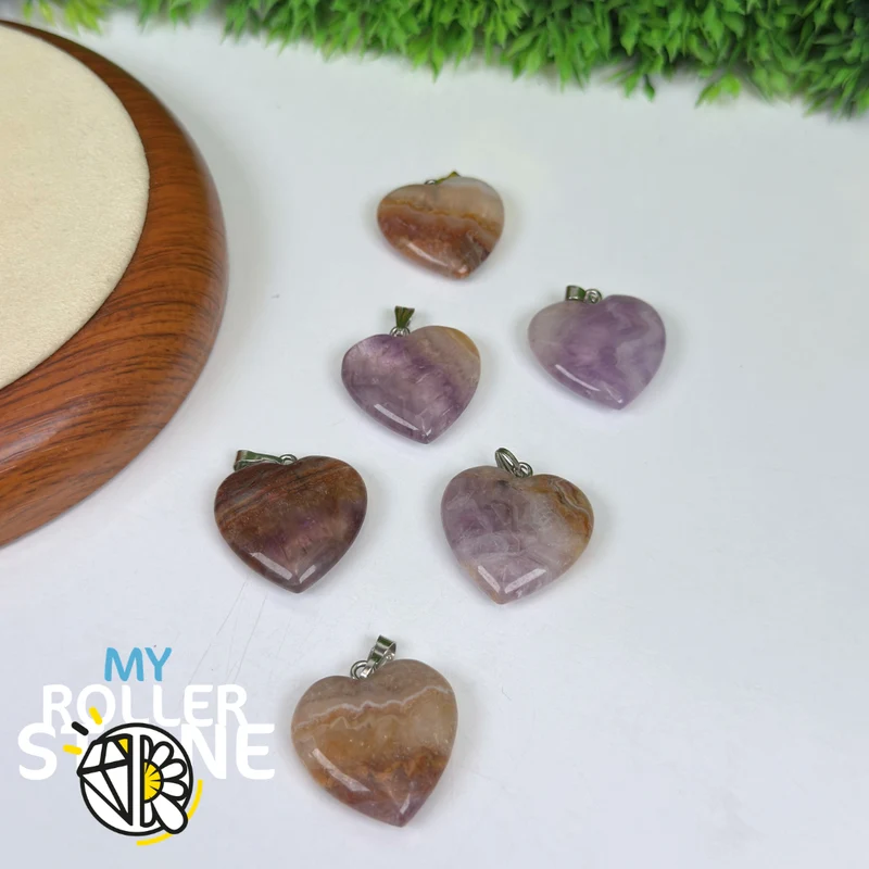 Herzanhänger aus mexikanischem Achat und Amethyst