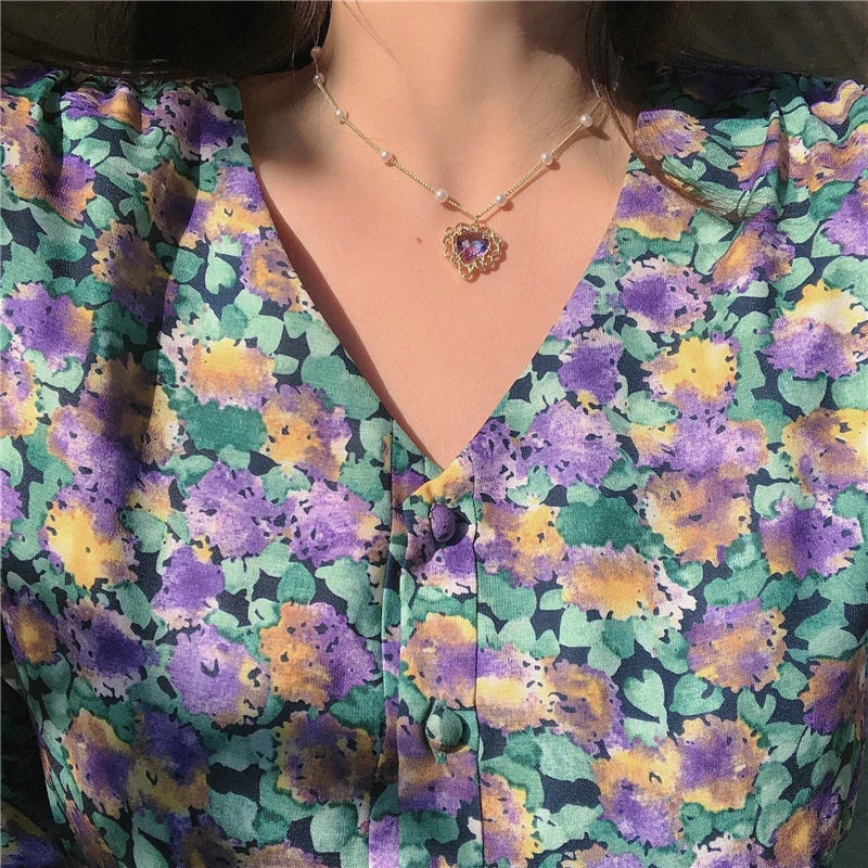 Vintage Lila Herz Halskette