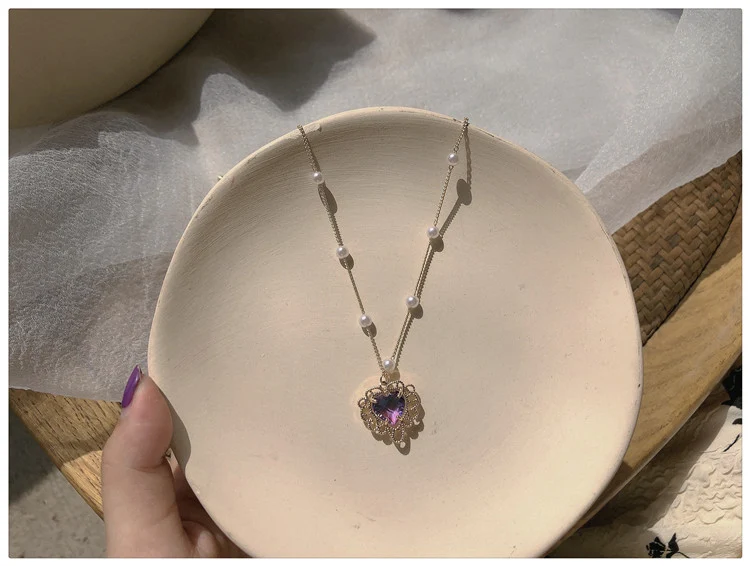 Vintage Lila Herz Halskette