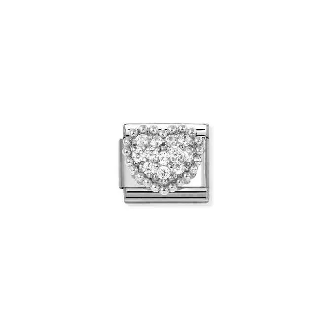 Classic Silver and CZ Rich White Dotted Heart Sparkly & Stones Charms