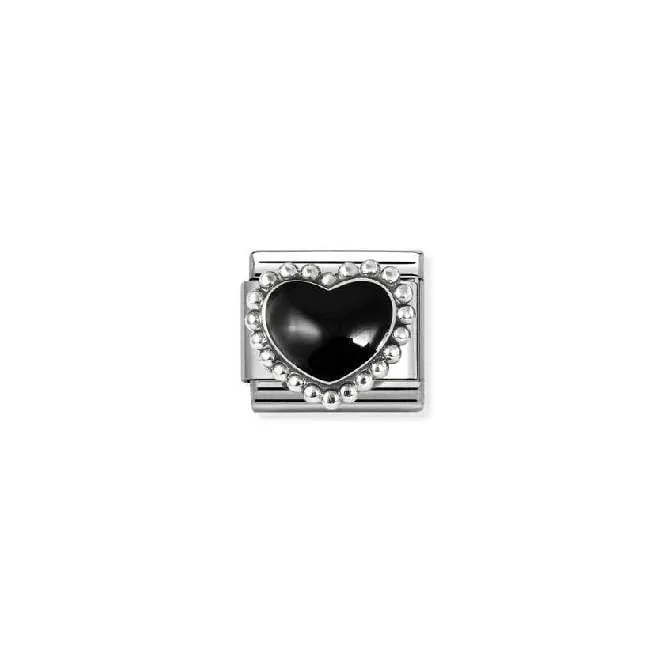Classic Silver and Enamel Black Raised Heart Love & Hearts Charms