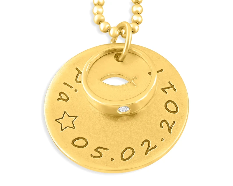 HALSKETTE ZUR TAUFE GOLD MIT TAUFRING TAUFGESCHENK MÄDCHEN TAUFSCHMUCK