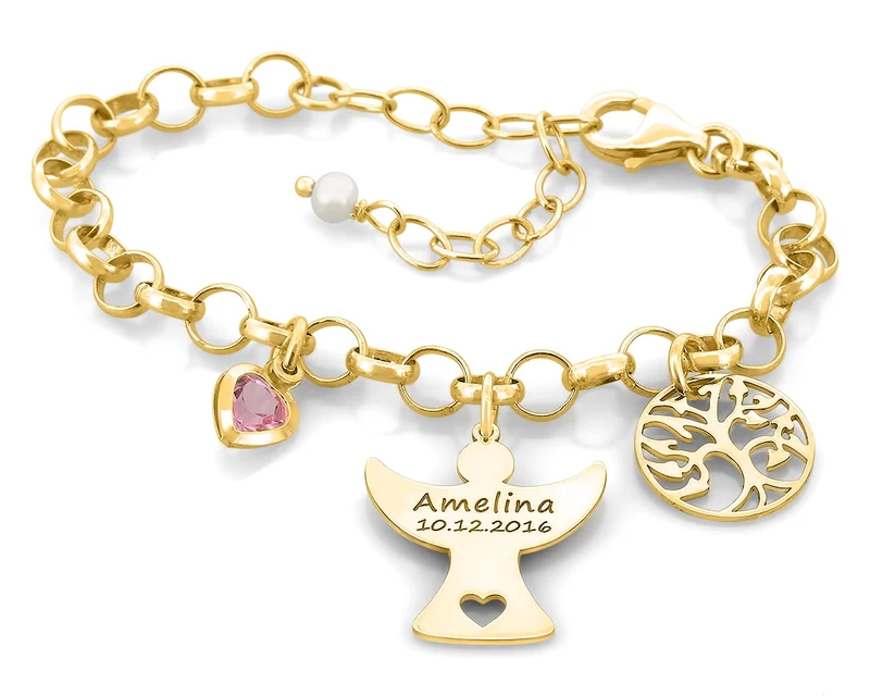 ARMBAND GOLD SCHMUCK SCHUTZENGEL SCHMUCK GRAVUR KOMMUNION FIRMUNG MÄDCHEN