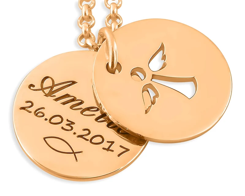 ROSÉ GOLD KETTE VERGOLDET MIT ENGEL, TAUFKETTE, SCHUTZENGEL