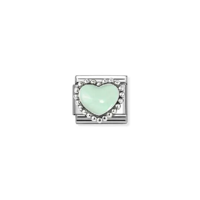 Classic Silver and Enamel Pastel Green Raised Heart Love & Hearts Charms
