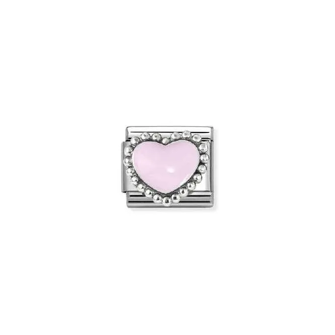 Classic Silver and Enamel Pastel Pink Raised Heart Love & Hearts Charms