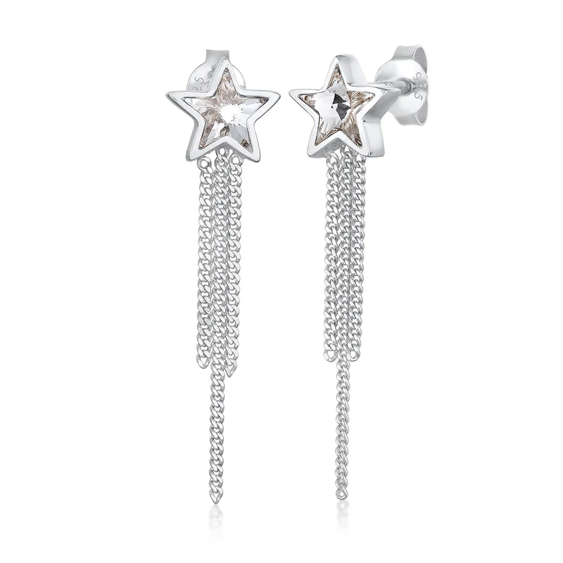 Ohrstecker Kette Stern | Mit Kristallen von Swarovski® (Weiß)