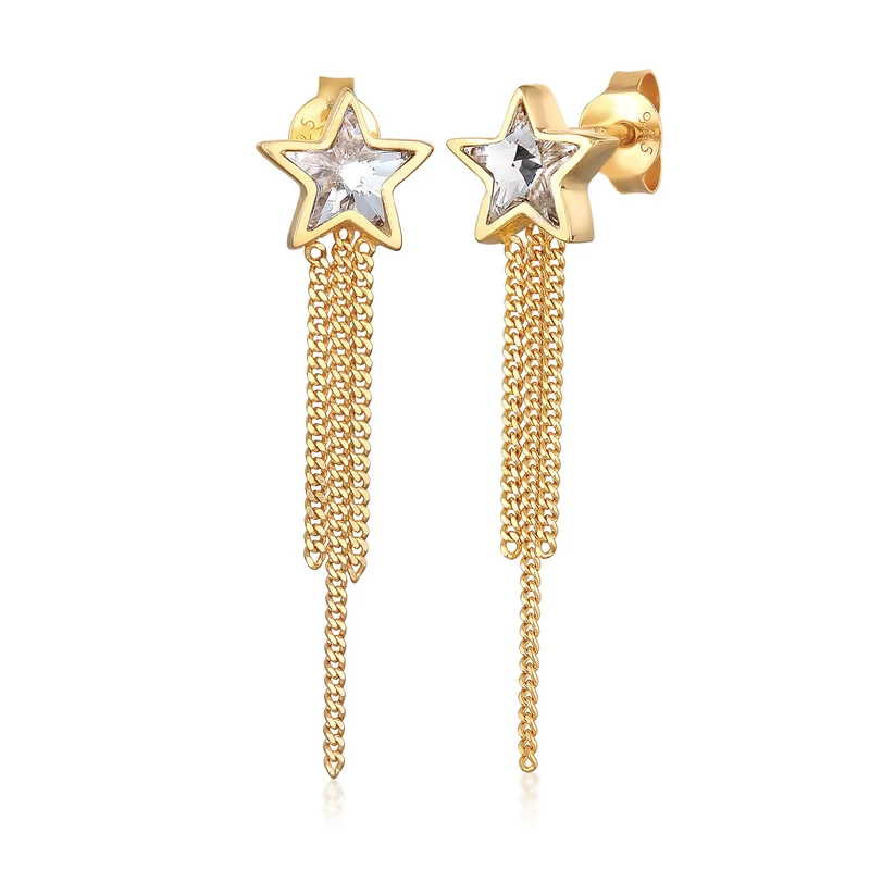 Ohrstecker Kette Stern | Mit Kristallen von Swarovski® (Weiß)