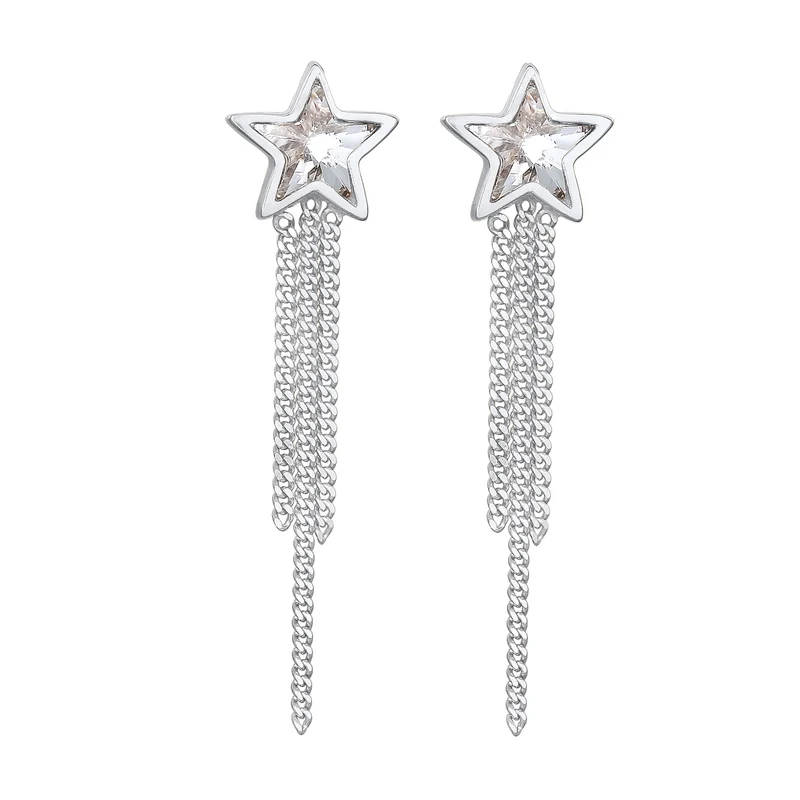 Ohrstecker Kette Stern | Mit Kristallen von Swarovski® (Weiß)