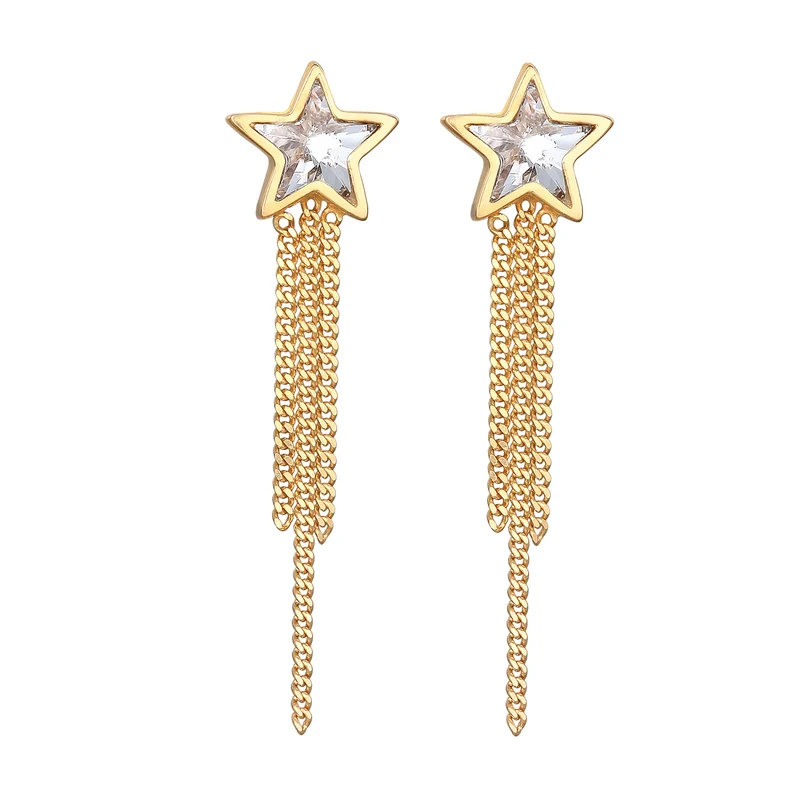 Ohrstecker Kette Stern | Mit Kristallen von Swarovski® (Weiß)