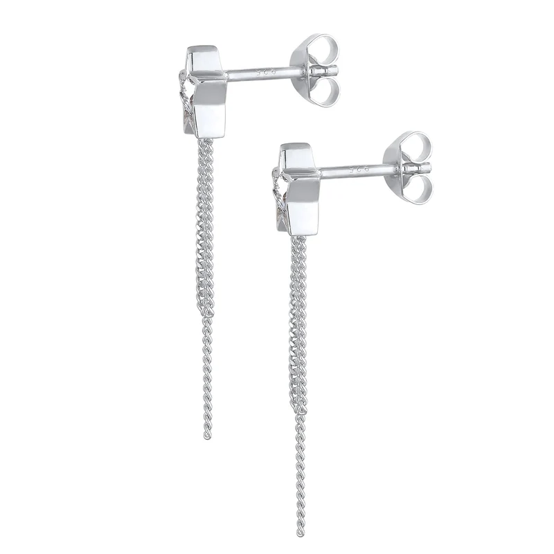 Ohrstecker Kette Stern | Mit Kristallen von Swarovski® (Weiß)