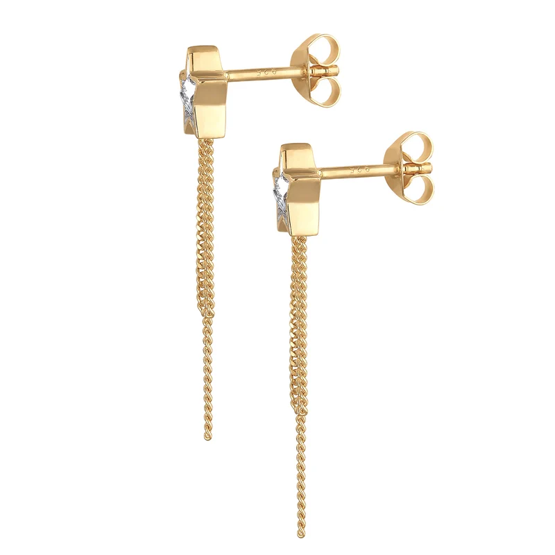Ohrstecker Kette Stern | Mit Kristallen von Swarovski® (Weiß)