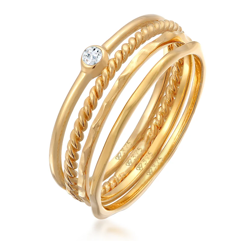 Topas Solitär Stapelring Gedreht 4er Set 375 Gelbgold