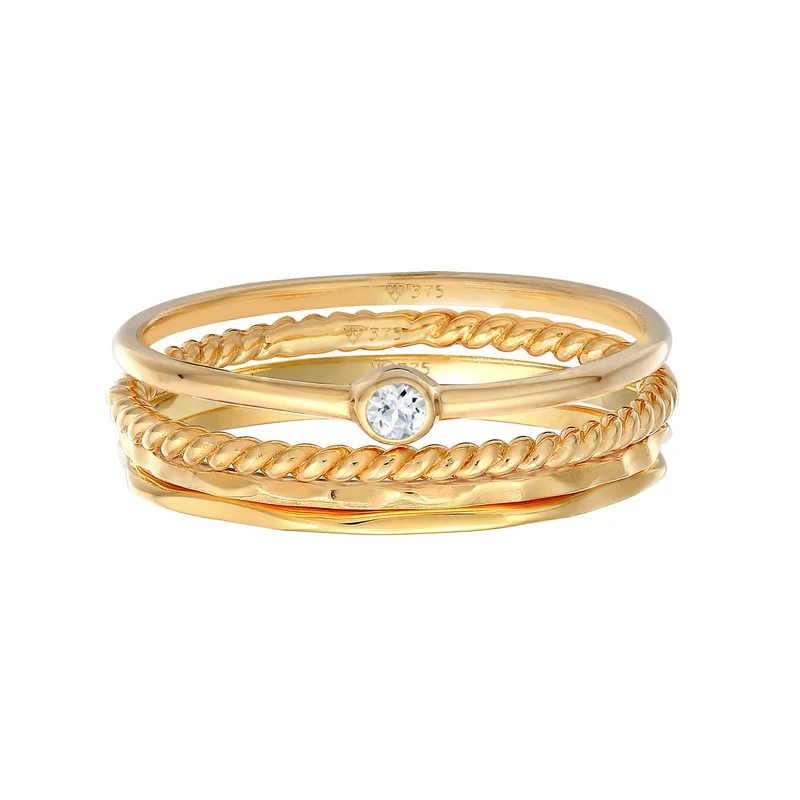 Topas Solitär Stapelring Gedreht 4er Set 375 Gelbgold