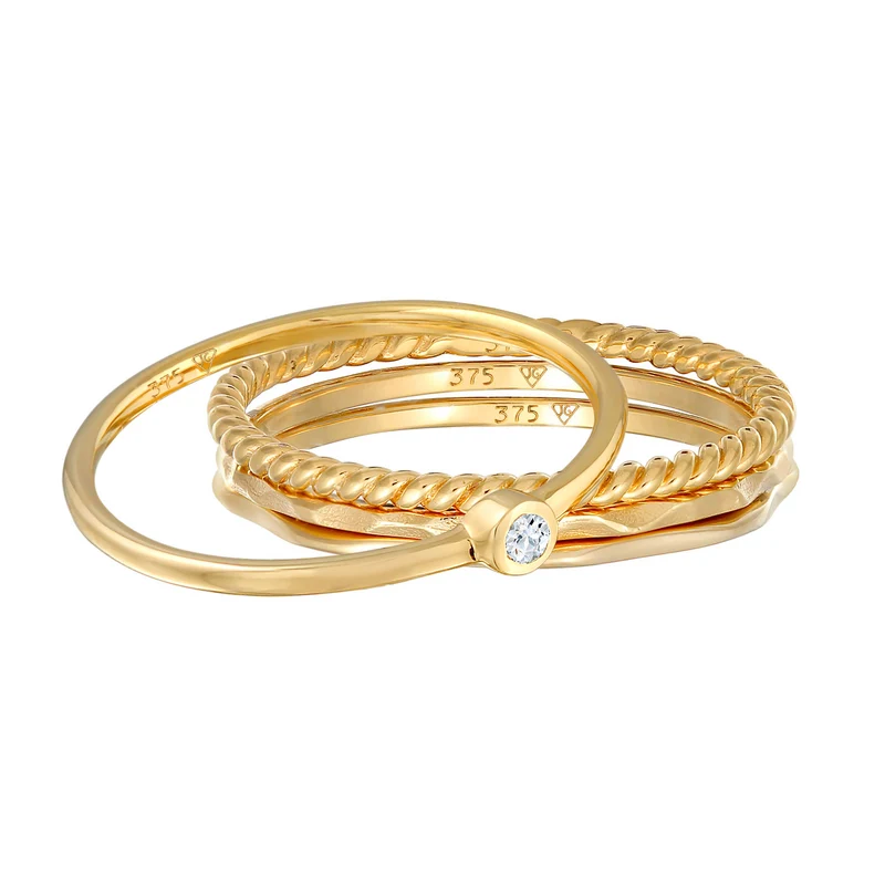Topas Solitär Stapelring Gedreht 4er Set 375 Gelbgold