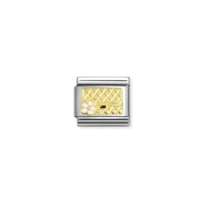Classic Gold and Enamel Bag with White Flower Fashion & Fun Charms