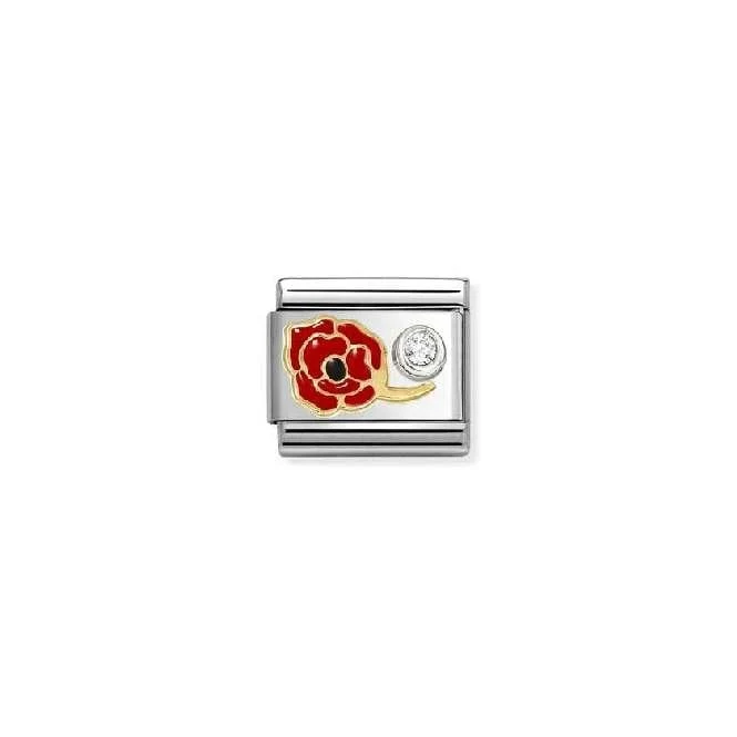 Classic Two-Tone Gold, Silver and Enamel Poppy Red with White CZ Flowers & Nature Charms