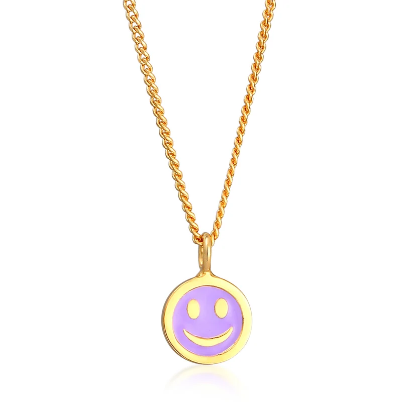 Halskette mit Smiling Face Anhänger | Emaille (Orange)
