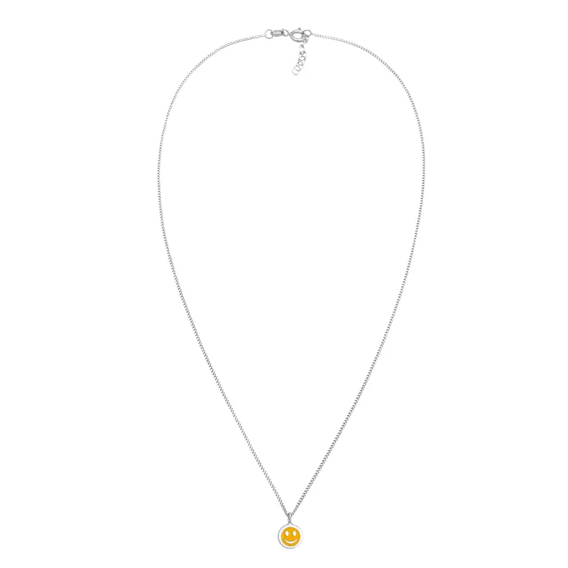 Halskette mit Smiling Face Anhänger | Emaille (Orange)