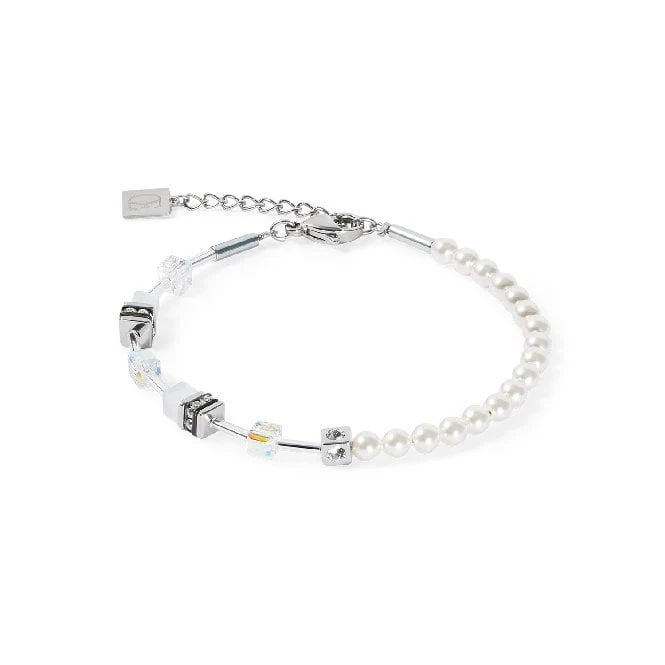 GeoCUBE Mini Fusion Pearls Bracelet in Silver & White