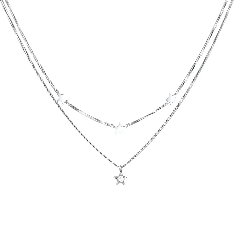 Layer-Halskette Stern | Mit Kristallen von Swarovski® (Weiß)