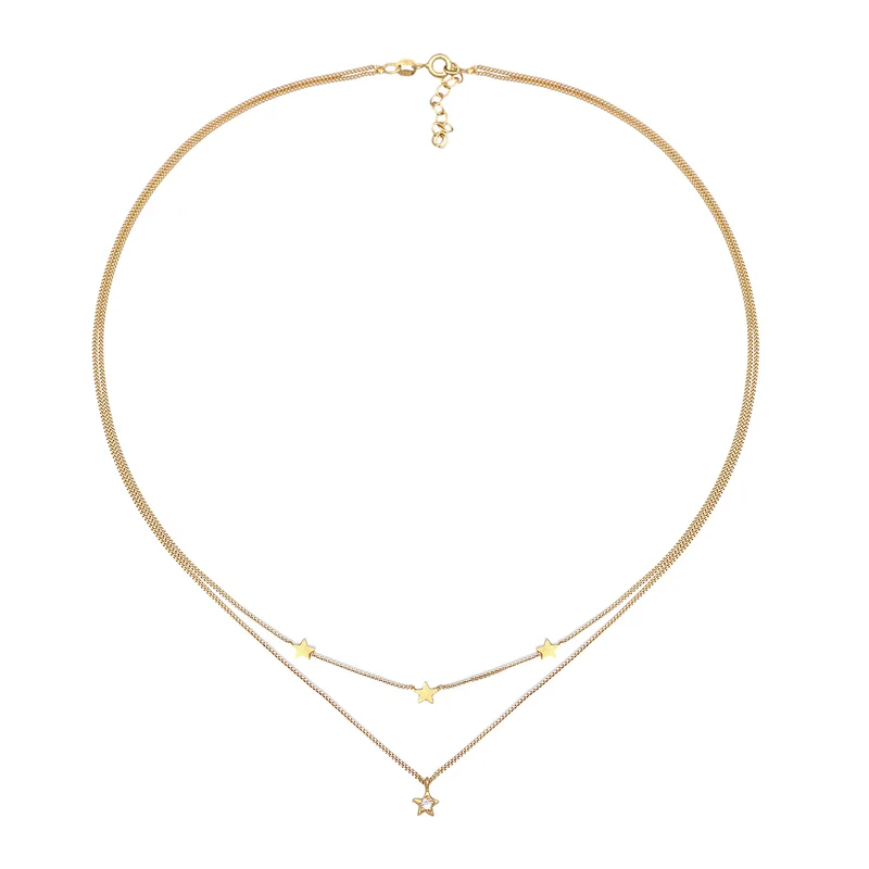 Layer-Halskette Stern | Mit Kristallen von Swarovski® (Weiß)