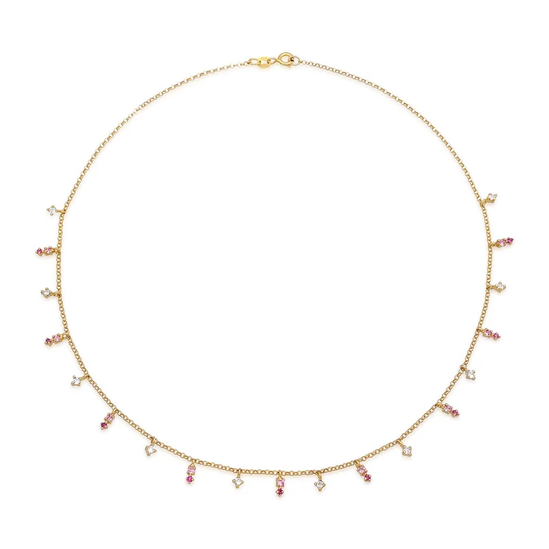 Halskette Anhänger | Glas Kristalle (Rosa)