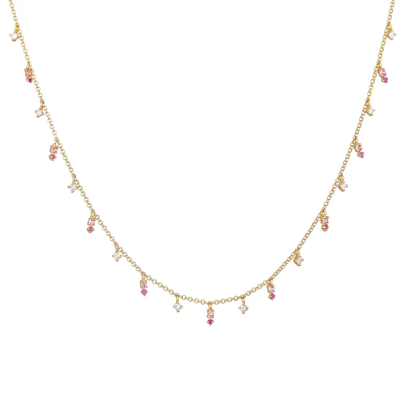 Halskette Anhänger | Glas Kristalle (Rosa)