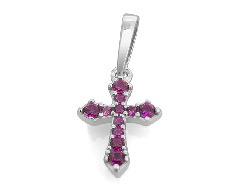 KETTENANHÄNGER, KREUZ, TAUFGESCHENK, ZIRKONIA ROT, JUWELIER