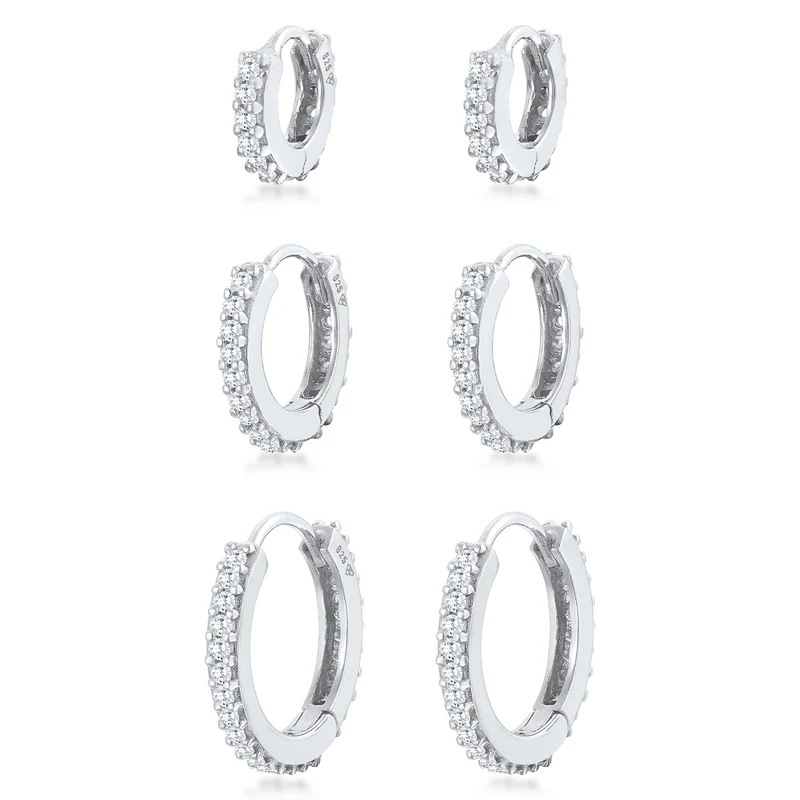 Creolen 3er Set | Zirkonia (weiß)