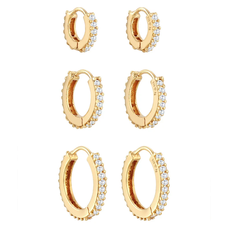 Creolen 3er Set | Zirkonia (weiß)
