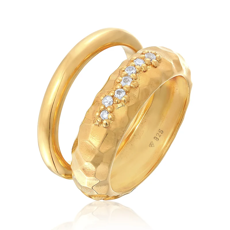 Ring-Set Gehämmert | Topas (Weiß)