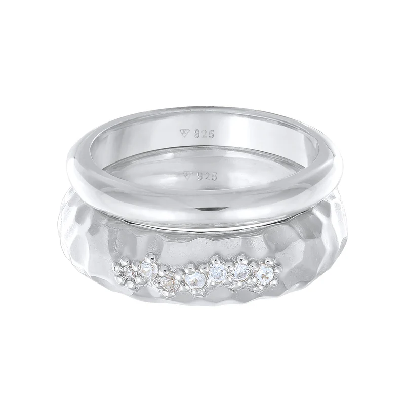 Ring-Set Gehämmert | Topas (Weiß)