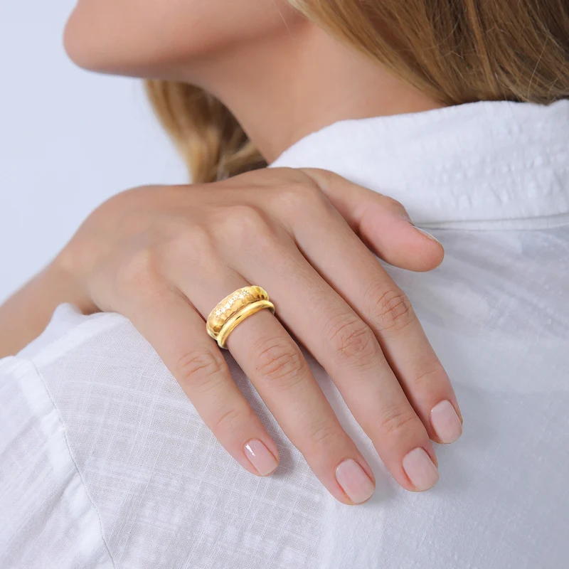 Ring-Set Gehämmert | Topas (Weiß)