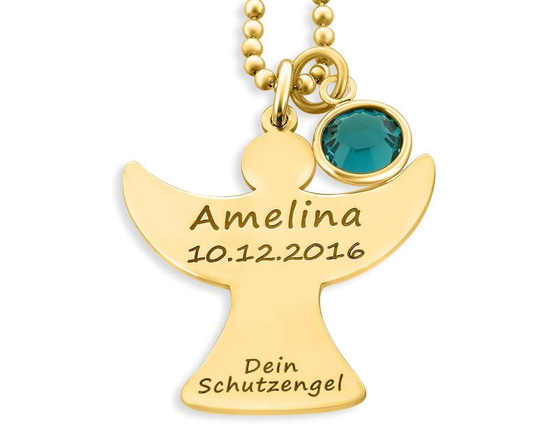 SCHUTZENGEL KETTE GOLD GRAVUR NAME DATUM TAUFKETTE GESCHENK TAUFE GEBURT