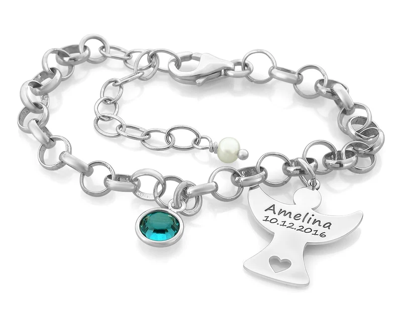 SILBER ARMBAND MIT NAMEN, SCHUTZENGEL, ENGELSCHMUCK, GEBURT