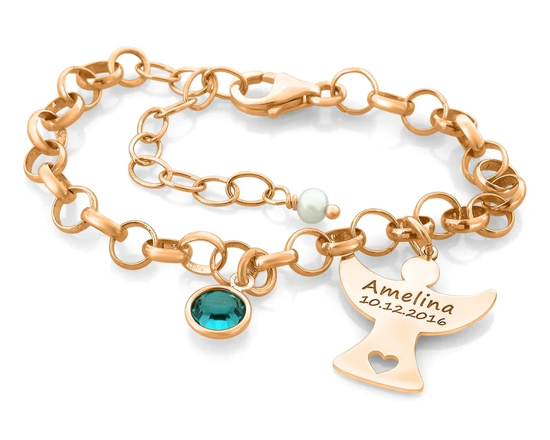 ARMBAND DAMEN MÄDCHEN SCHUTZENGEL MIT GRAVUR GEBURTSTAG ENGEL SCHMUCK