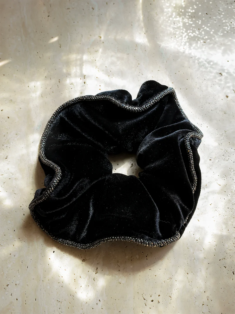 Velvet Glitter Black Scrunchie