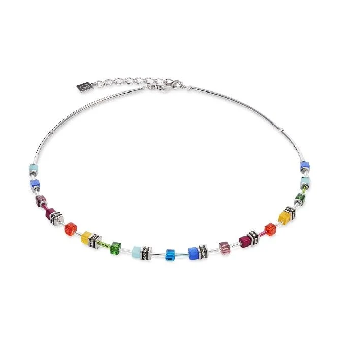 GeoCUBE Lite Mini Necklace in Silver & Rainbow Multicolours