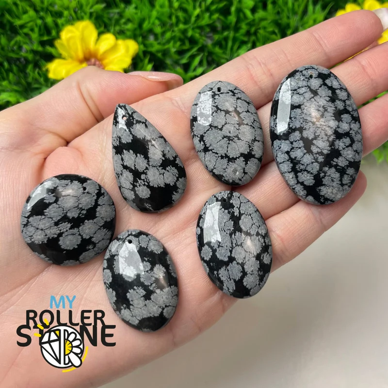 5A Gebohrter Schneeflocken-Obsidian-Anhänger